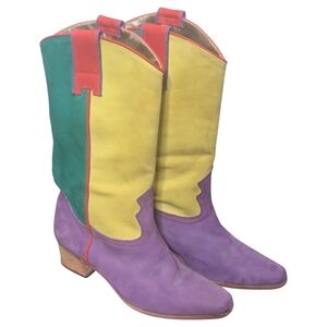 Vintage Italian Leather Color Block Cowboy Boots